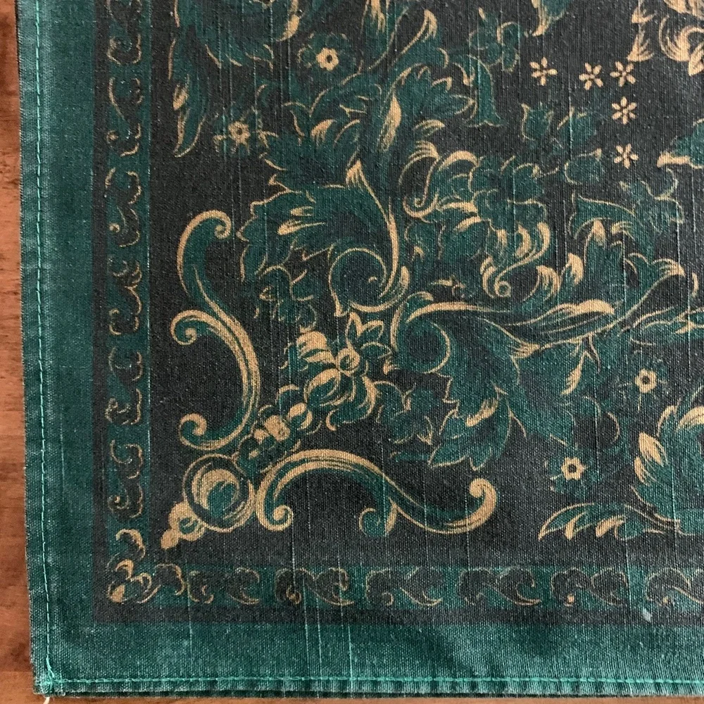 Charter Club Green & Gold Printed Floral Tablecloth | 84” x 60”   Vintage